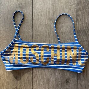 Moschino Blue and Gold Striped Bikini Top size 34 / M
